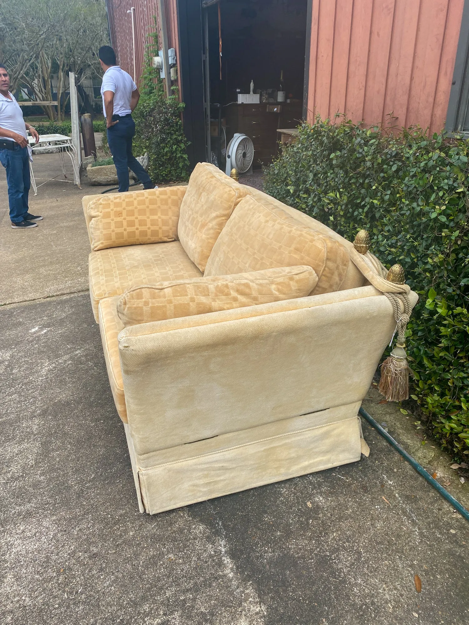 Vintage French Ivory Velvet Canapé Sofa with Adjustable Arms and Brass Finials