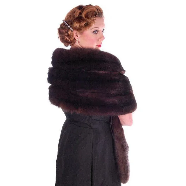 Vintage Fur Stole Dark Brown Natural Ranch Mink Fur Stole Top Quality 1950S