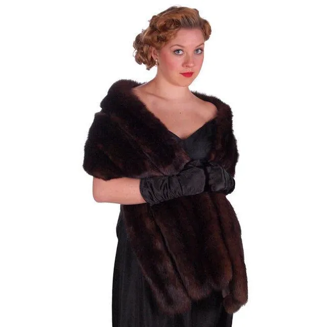Vintage Fur Stole Dark Brown Natural Ranch Mink Fur Stole Top Quality 1950S