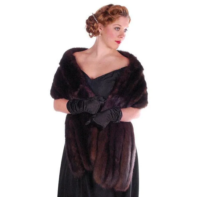 Vintage Fur Stole Dark Brown Natural Ranch Mink Fur Stole Top Quality 1950S