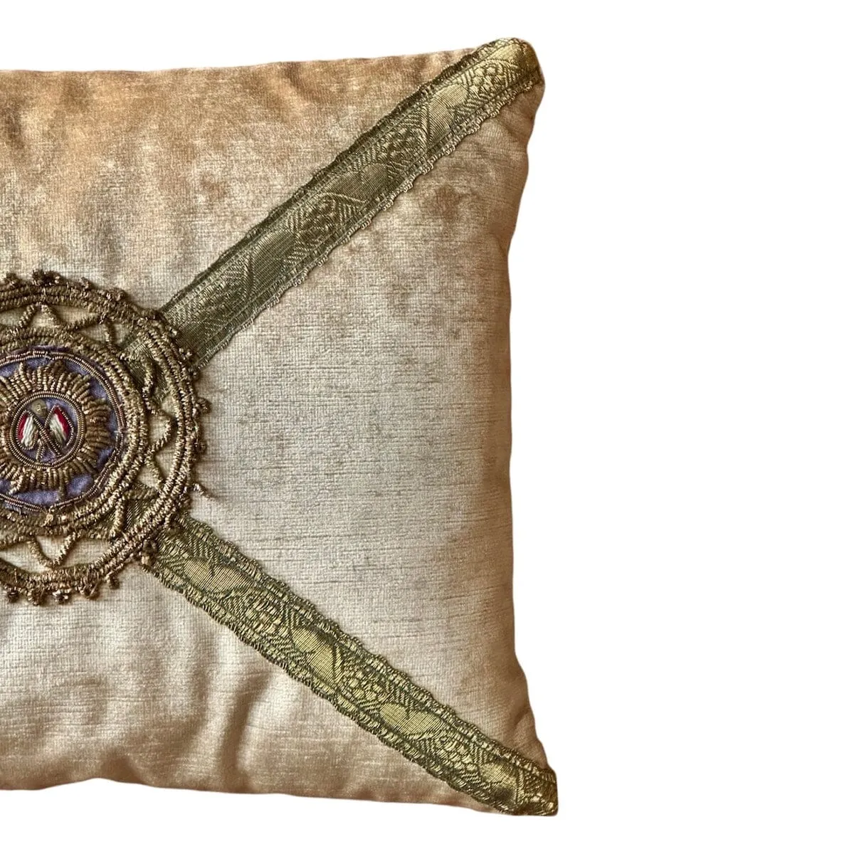 Vintage Gold Metallic and Lavender Medallion on Tawny Gold Velvet (#A060324 | 12 1/2 x 16")