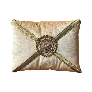 Vintage Gold Metallic and Lavender Medallion on Tawny Gold Velvet (#A060324 | 12 1/2 x 16")