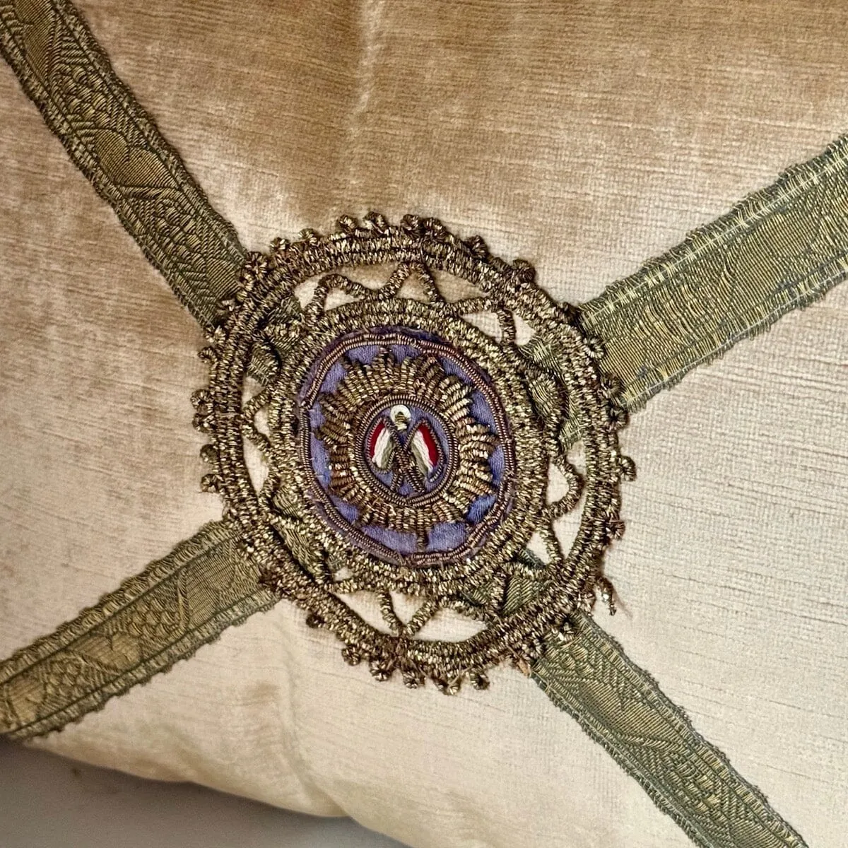 Vintage Gold Metallic and Lavender Medallion on Tawny Gold Velvet (#A060324 | 12 1/2 x 16")