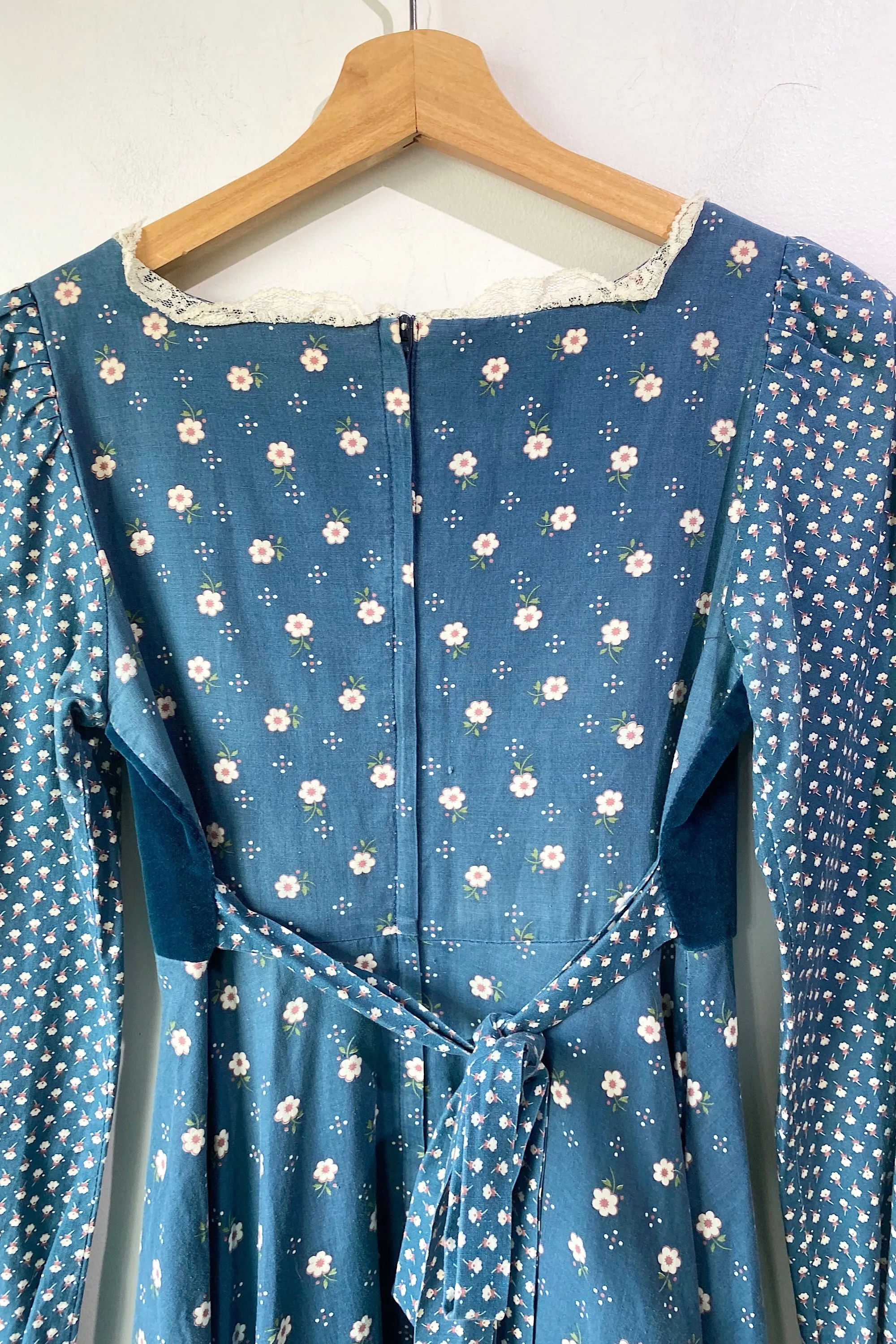 Vintage Gunne Sax Teal Plaid Floral Dress