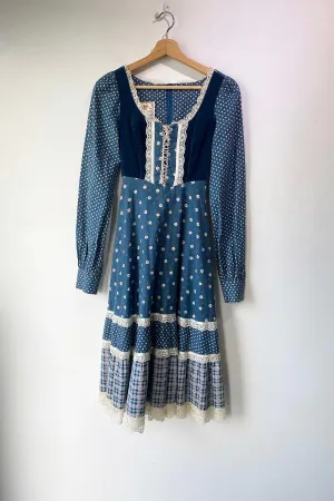 Vintage Gunne Sax Teal Plaid Floral Dress