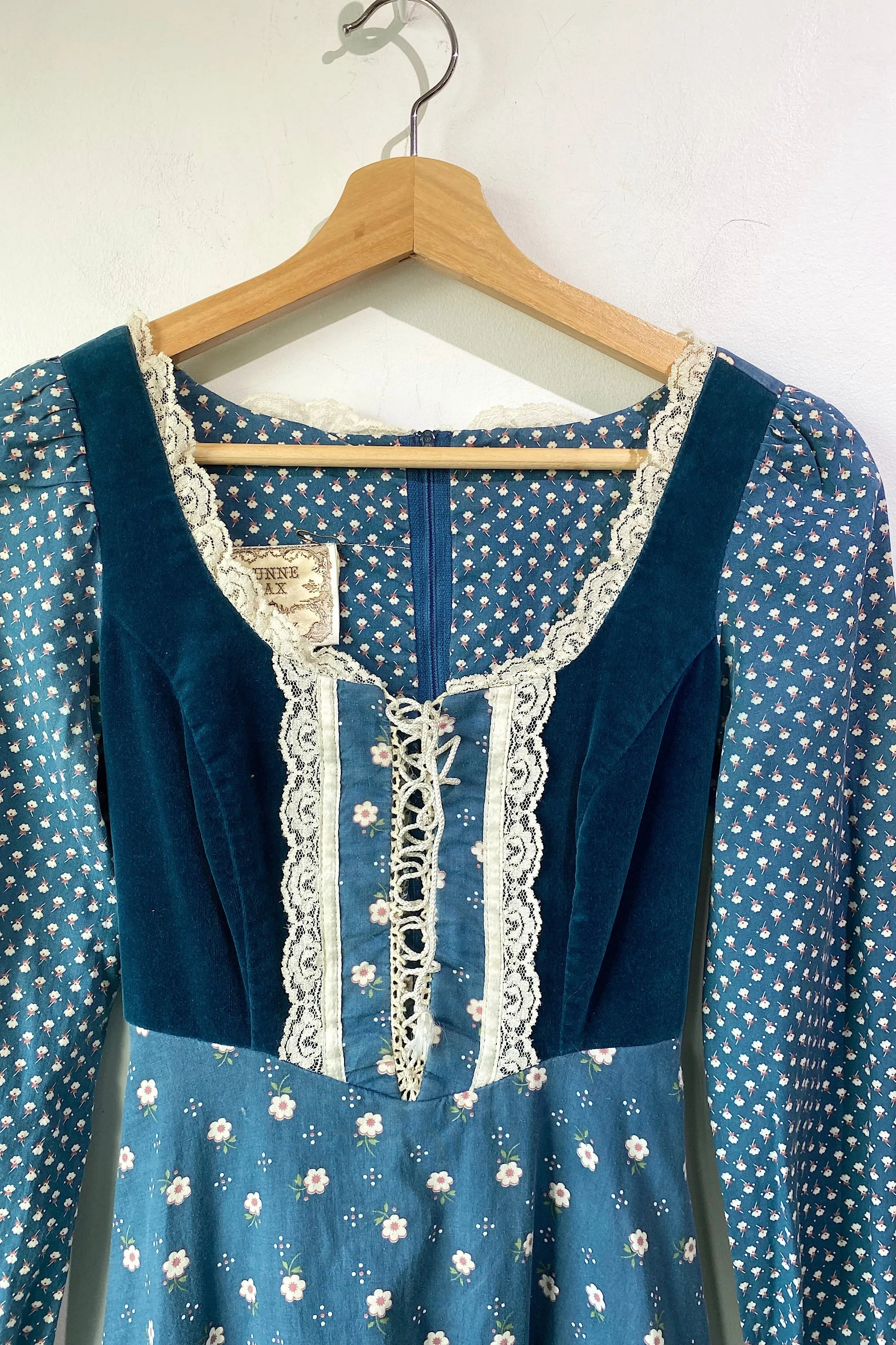 Vintage Gunne Sax Teal Plaid Floral Dress