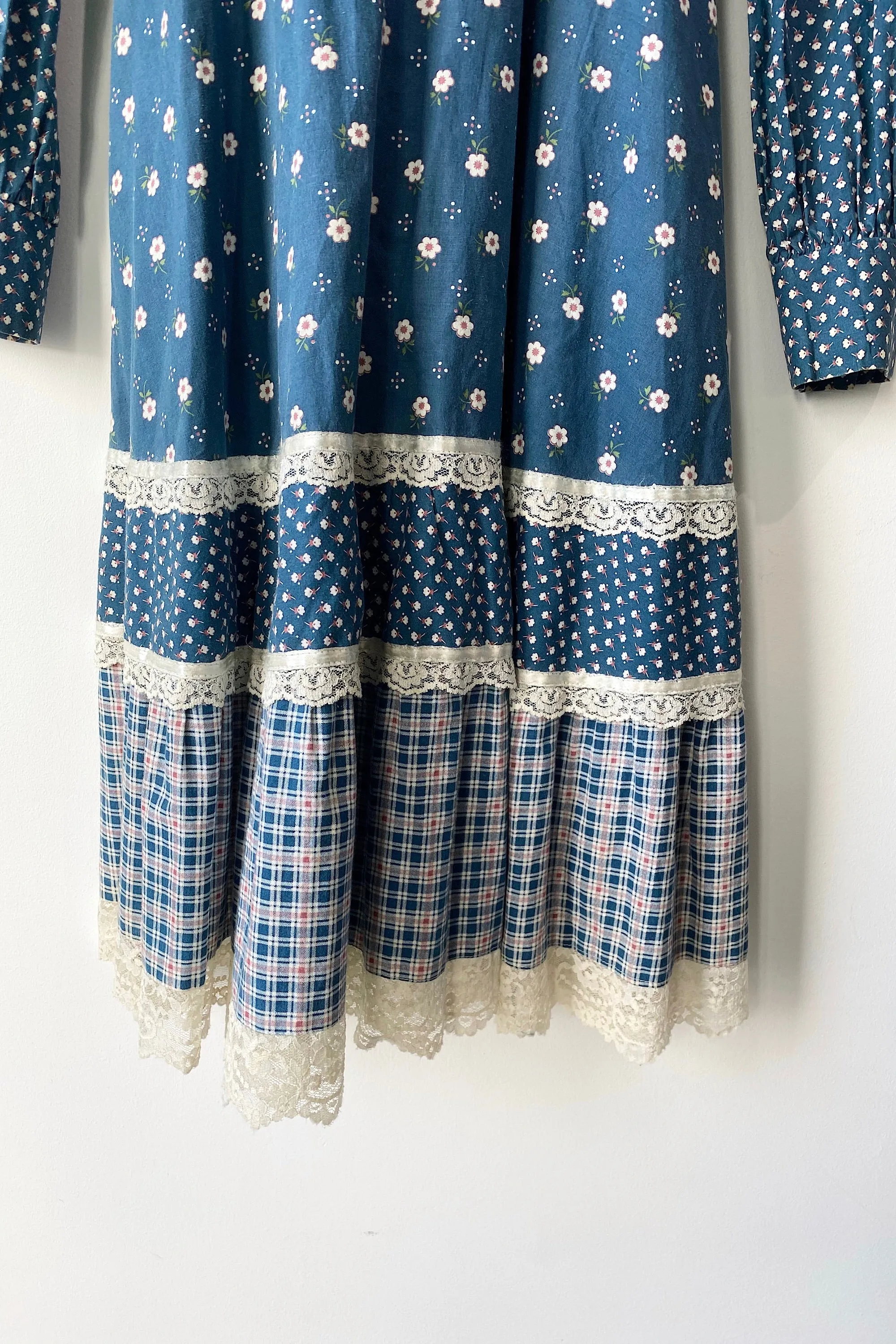 Vintage Gunne Sax Teal Plaid Floral Dress