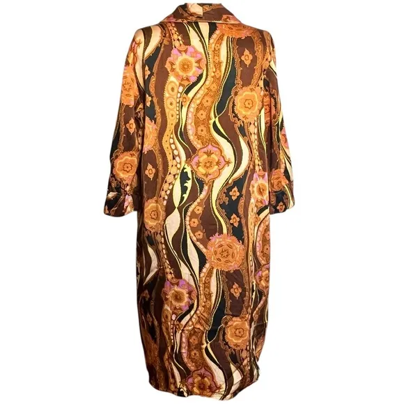 Vintage Paisely Robe Silky Dressing Gown Mid Century Duster 60s 70s Psychedelic
