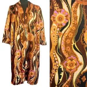 Vintage Paisely Robe Silky Dressing Gown Mid Century Duster 60s 70s Psychedelic