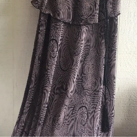 Vintage paisley shoulder pads dress with tassel belt