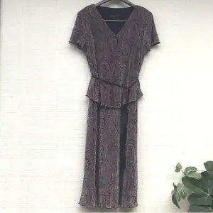 Vintage paisley shoulder pads dress with tassel belt