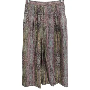 Vintage Paisley Silk Pleated Midi Skirt Size 6 Pink Beige Lined Pockets Zipper