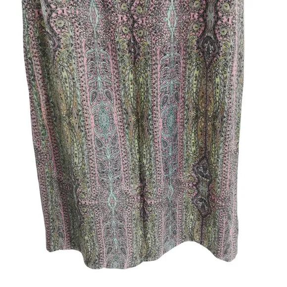 Vintage Paisley Silk Pleated Midi Skirt Size 6 Pink Beige Lined Pockets Zipper