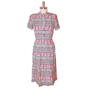Vintage Rayon Print Dress Red & Green 1940s Smart Set 41-30-45