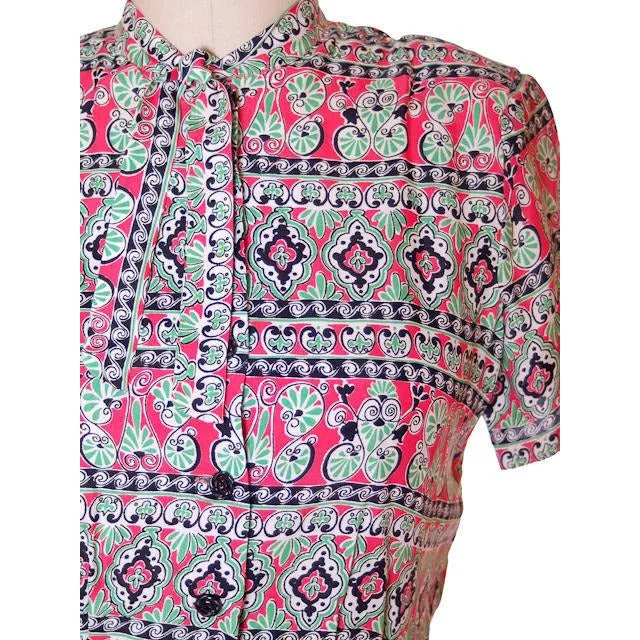 Vintage Rayon Print Dress Red & Green 1940s Smart Set 41-30-45