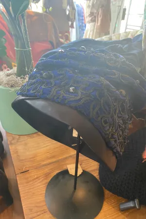 Vintage Schiaparelli Blue Black Appliqué Hat
