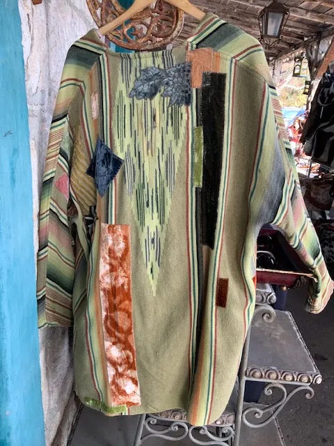 Vintage Serape Coat with Velvet Patching Greens