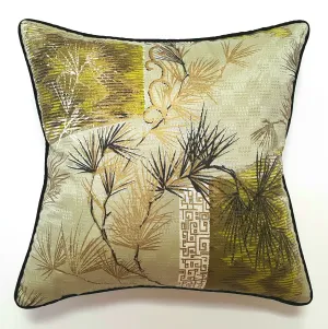 Vintage Silver and Green Asian Metallic Pillow