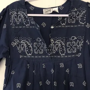 Vintage Styled by Saybury Navy Blue Paisley Mumu Dress Cotton Size Medium