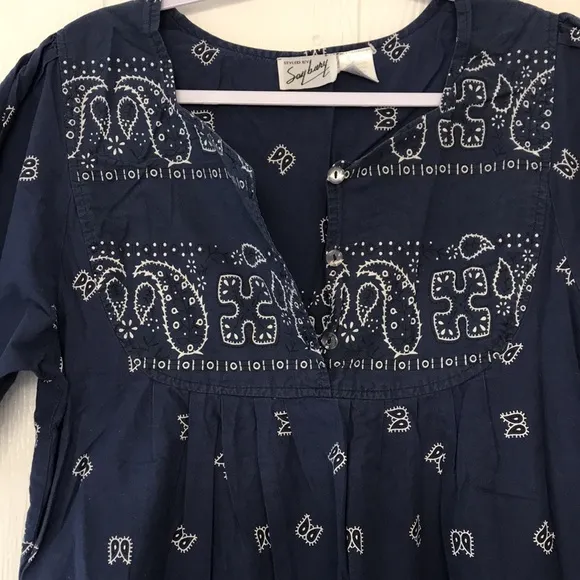 Vintage Styled by Saybury Navy Blue Paisley Mumu Dress Cotton Size Medium