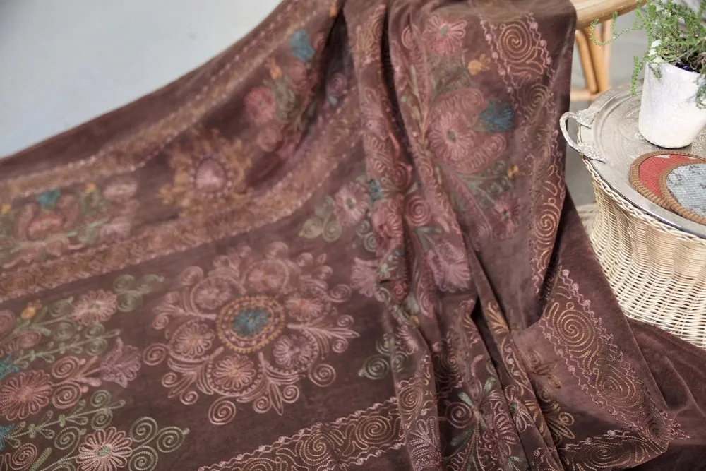 Vintage velvet Suzani throw in coffee
