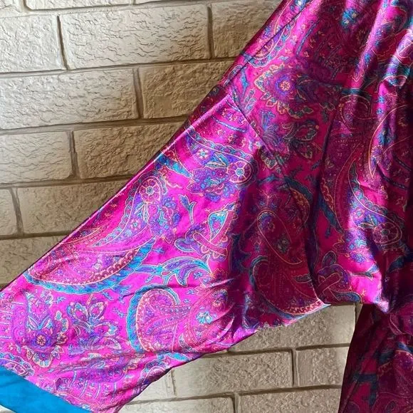 Vintage Moodsetter Full Length Robe Dressing Gown Fuchsia Pink Blue Paisley