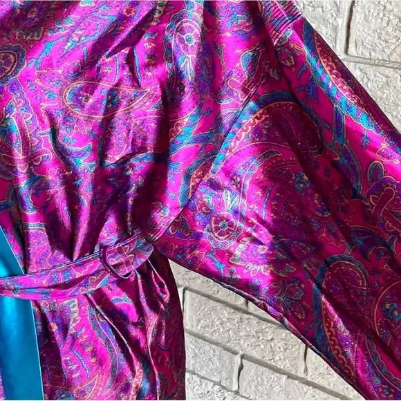 Vintage Moodsetter Full Length Robe Dressing Gown Fuchsia Pink Blue Paisley