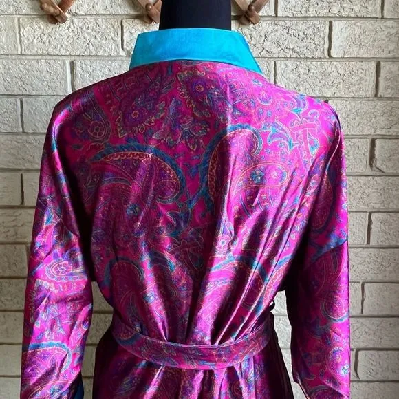 Vintage Moodsetter Full Length Robe Dressing Gown Fuchsia Pink Blue Paisley