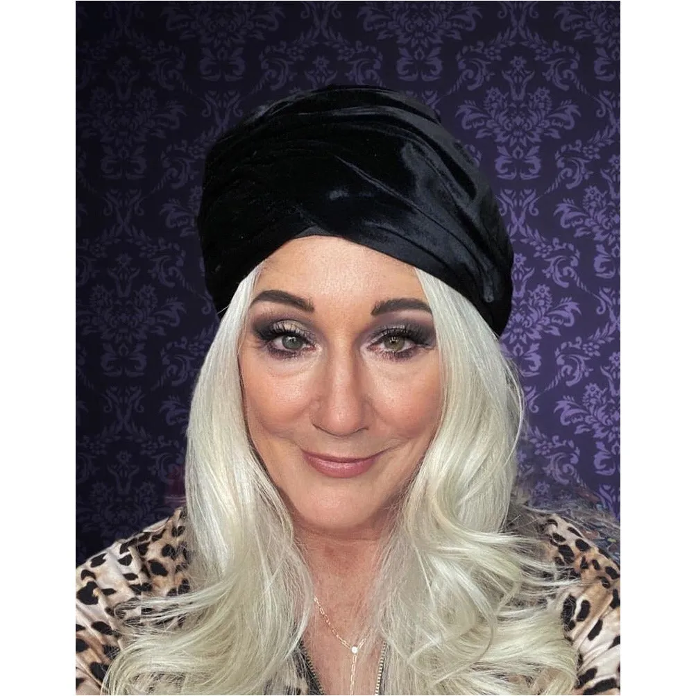 Vtg Christian Dior Black Silk Velvet Turban Hat 1950s M/L
