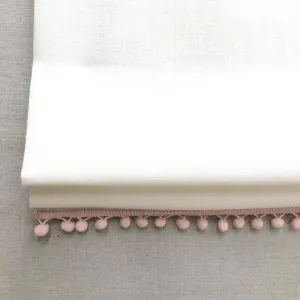 White 100% Natural Linen with Pom Pom Custom Kid's and Nursery room Flat Roman Shade.
