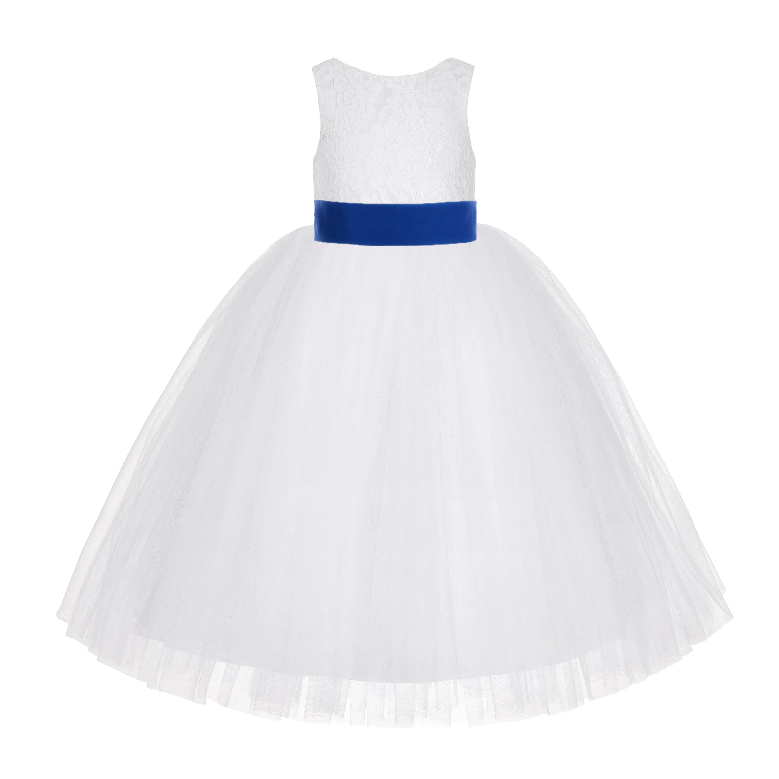 White Floral Lace Flower Girl Dress Special Occasions Wedding Christening Communion Baptism LG7(3)
