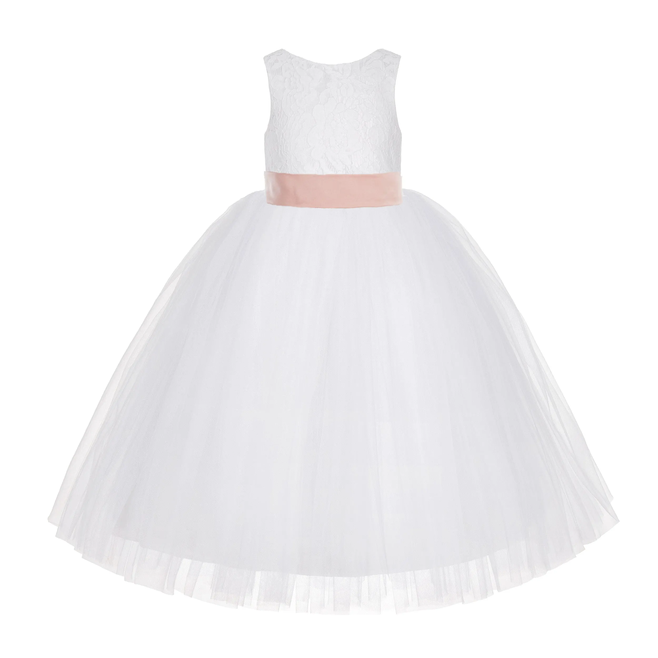 White Floral Lace Flower Girl Dress Special Occasions Wedding Christening Communion Baptism LG7(3)