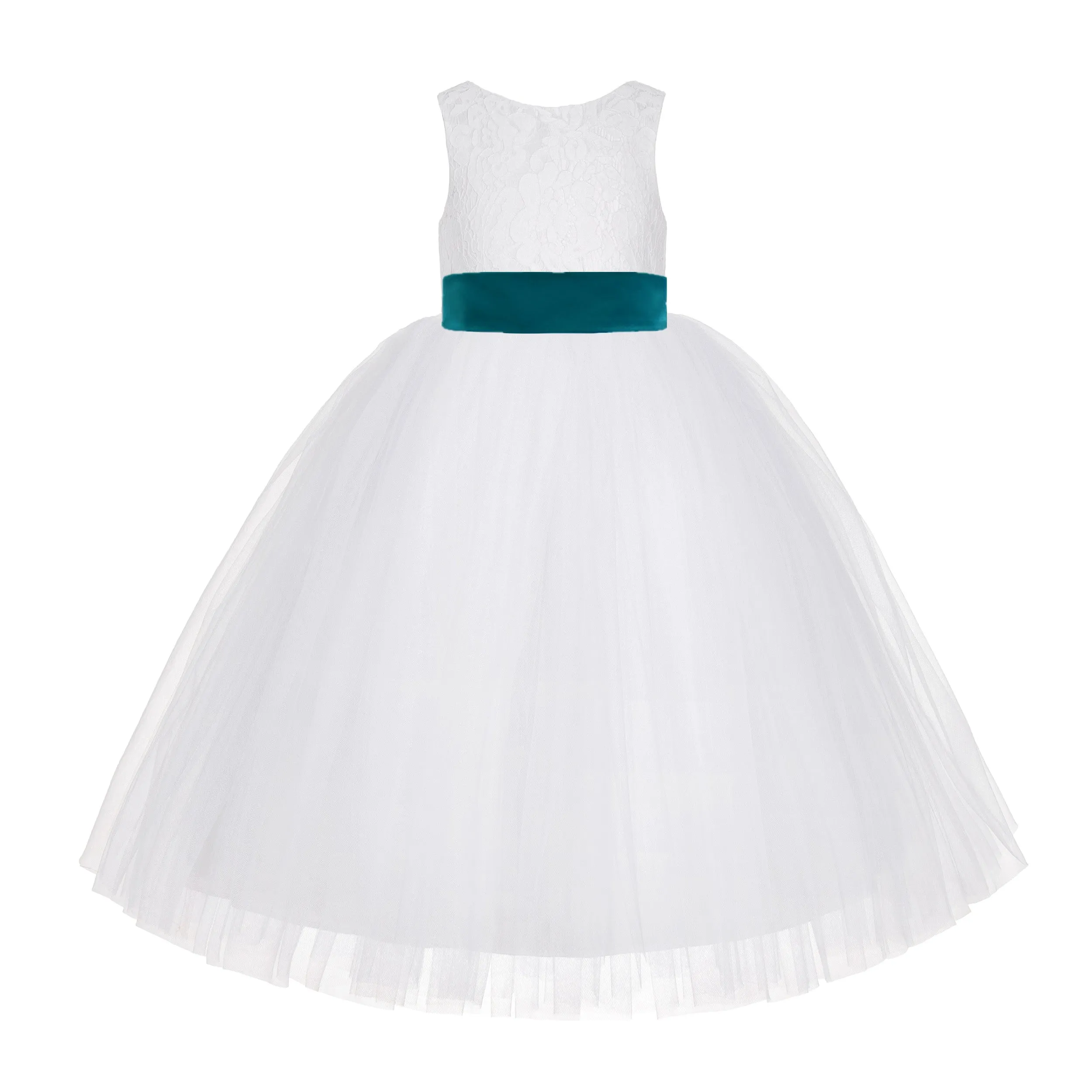 White Floral Lace Flower Girl Dress Special Occasions Wedding Christening Communion Baptism LG7(3)