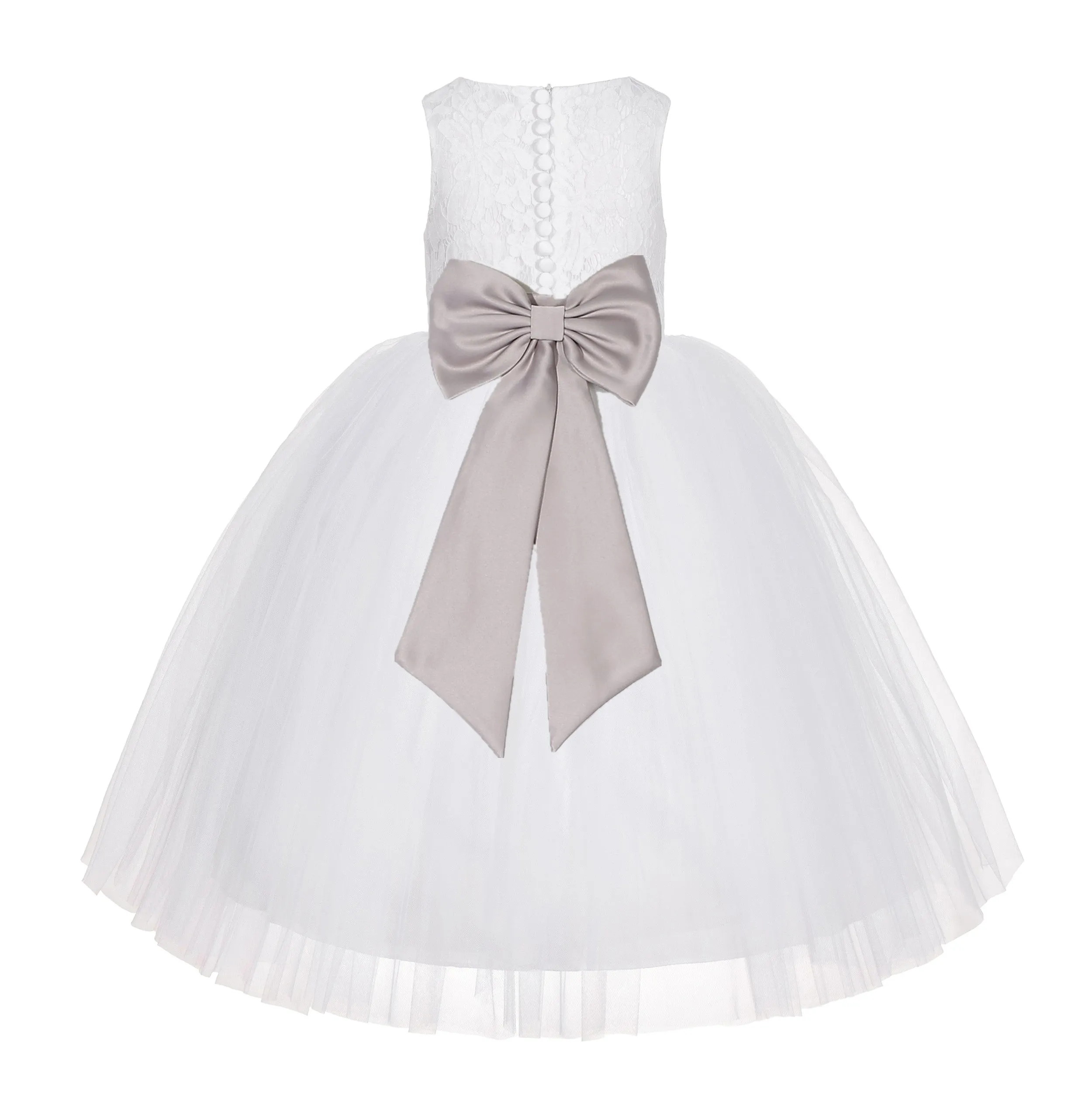 White Floral Lace Flower Girl Dress Special Occasions Wedding Christening Communion Baptism LG7(3)