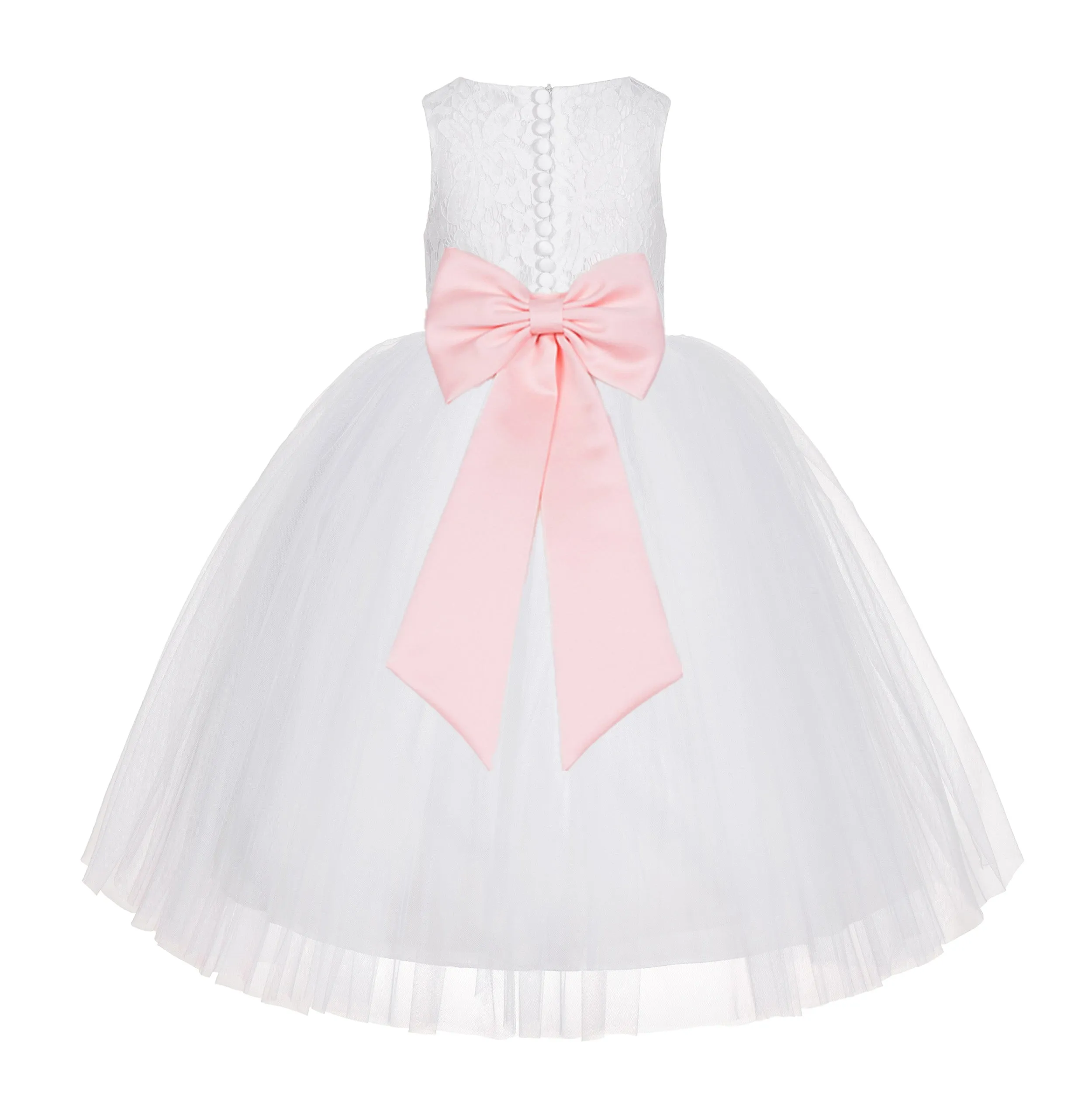 White Floral Lace Flower Girl Dress Special Occasions Wedding Christening Communion Baptism LG7(3)