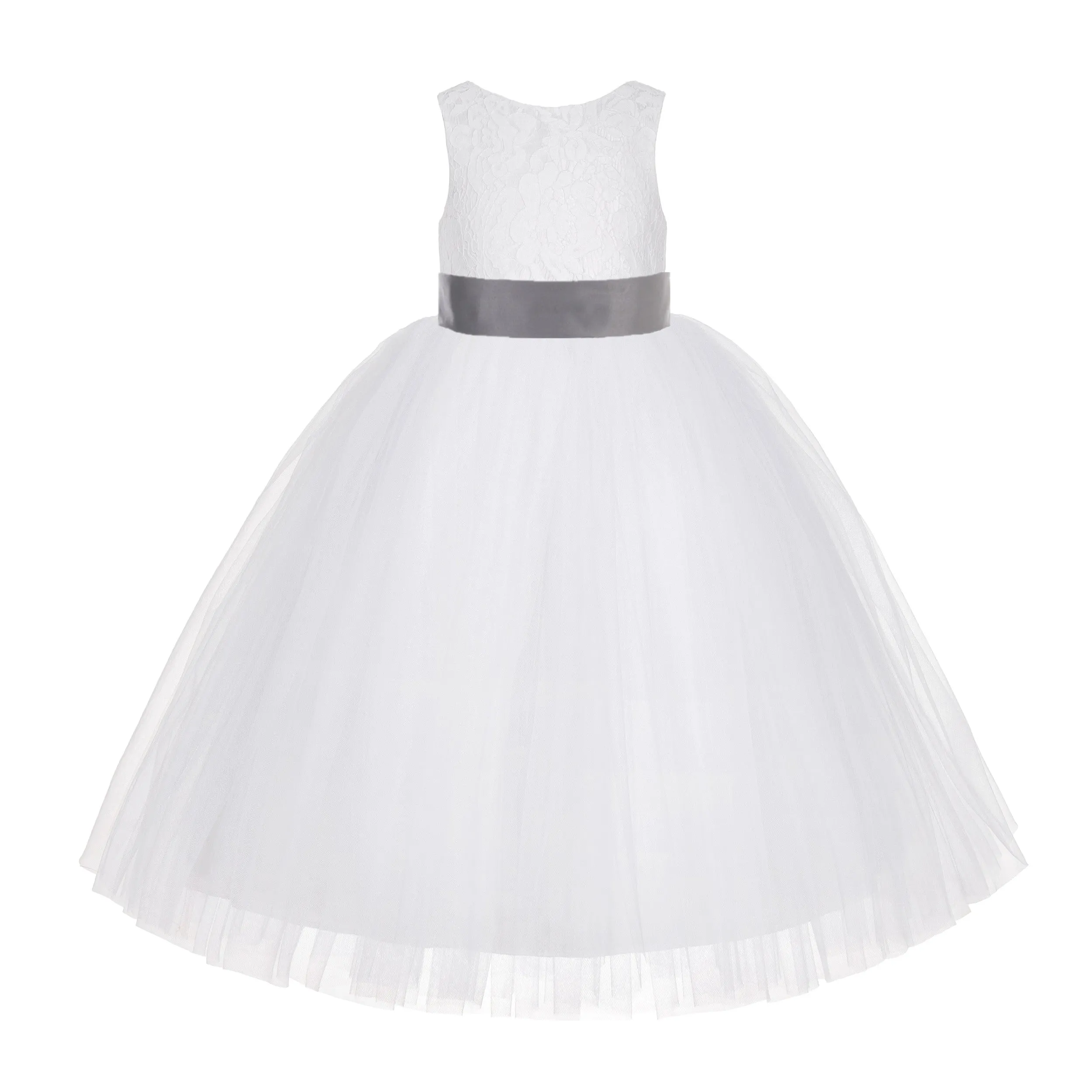 White Floral Lace Flower Girl Dress Special Occasions Wedding Christening Communion Baptism LG7(3)