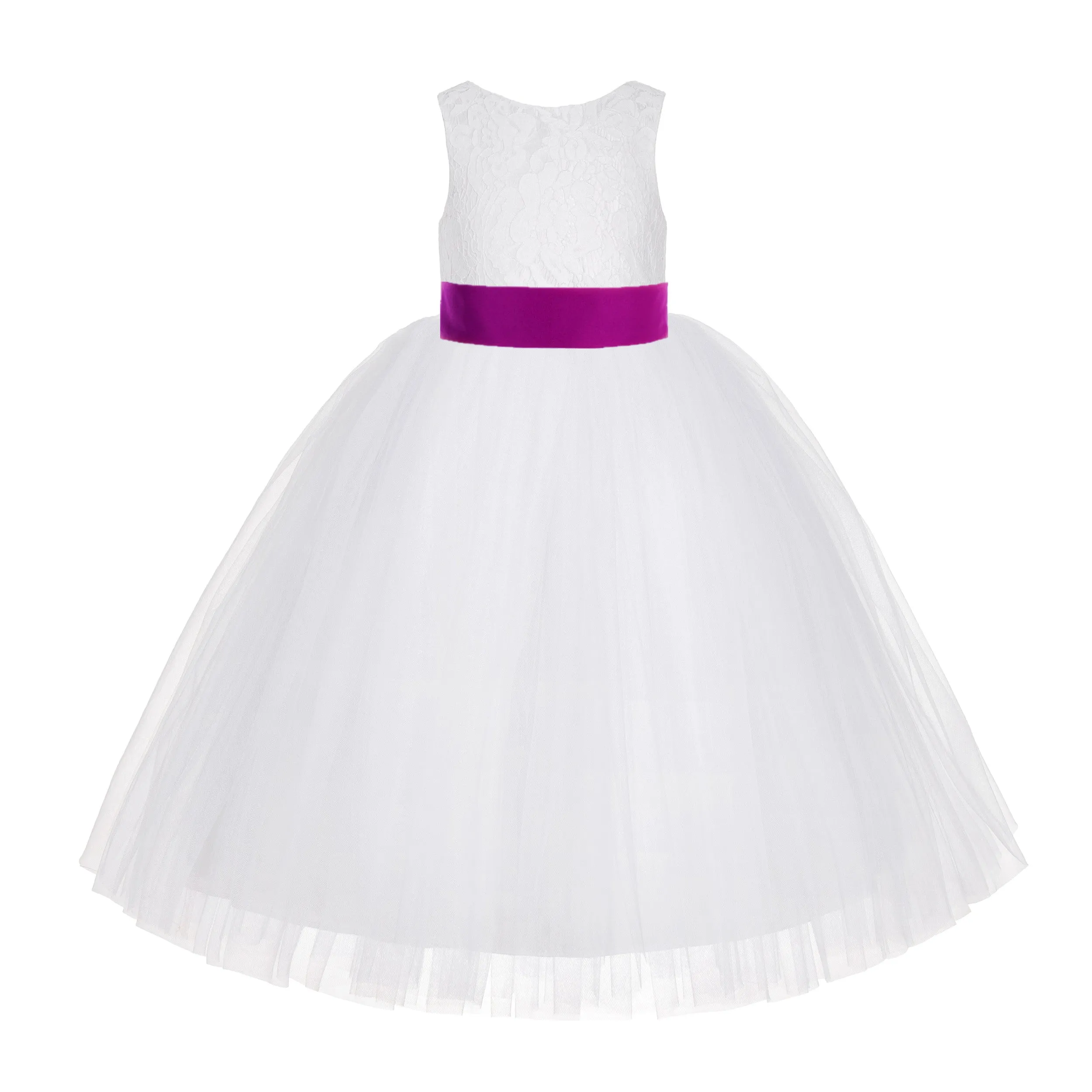 White Floral Lace Flower Girl Dress Special Occasions Wedding Christening Communion Baptism LG7(3)