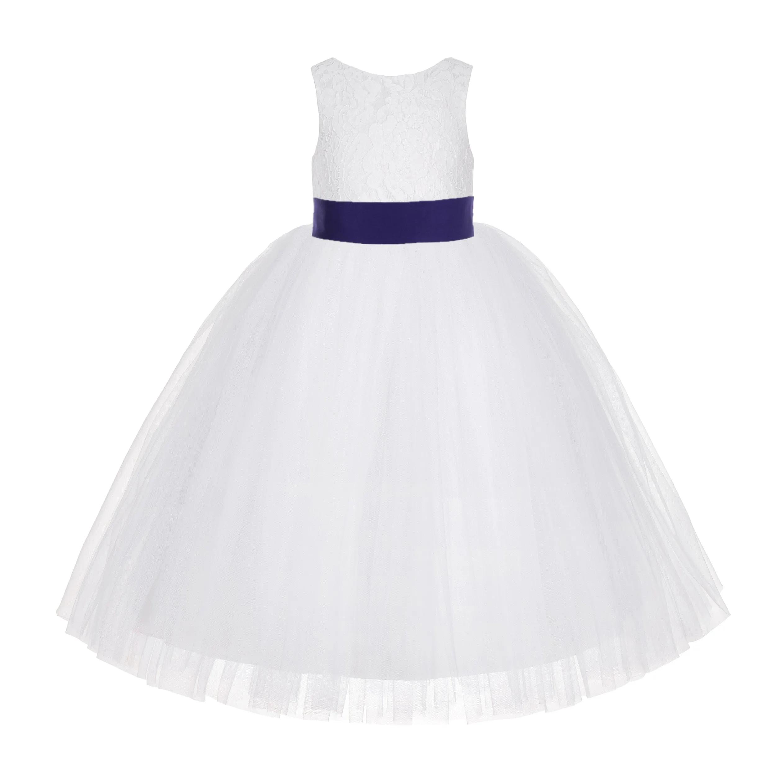 White Floral Lace Flower Girl Dress Special Occasions Wedding Christening Communion Baptism LG7(3)