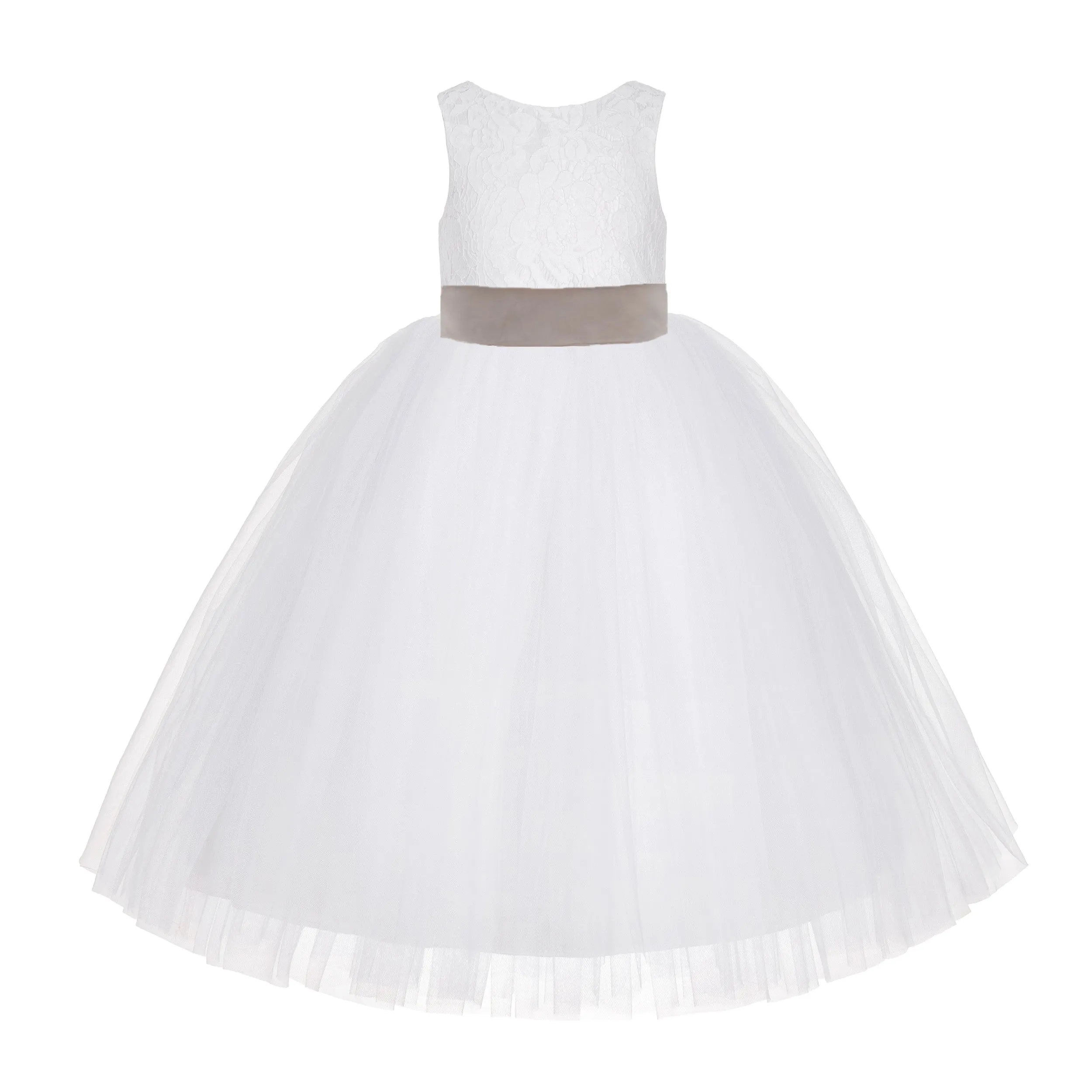 White Floral Lace Flower Girl Dress Special Occasions Wedding Christening Communion Baptism LG7(3)