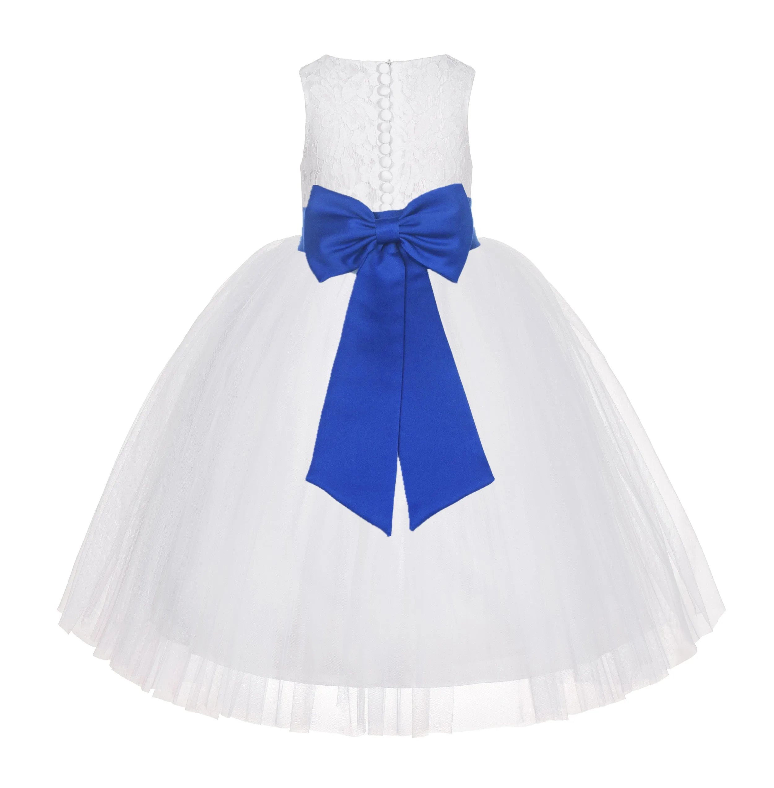 White Floral Lace Flower Girl Dress Special Occasions Wedding Christening Communion Baptism LG7(3)