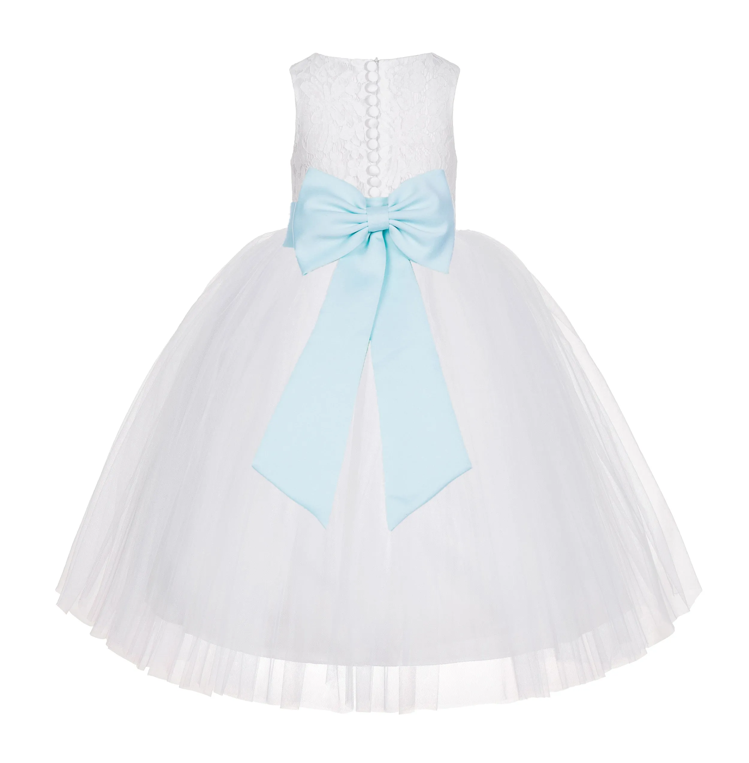 White Floral Lace Flower Girl Dress Special Occasions Wedding Christening Communion Baptism LG7(3)