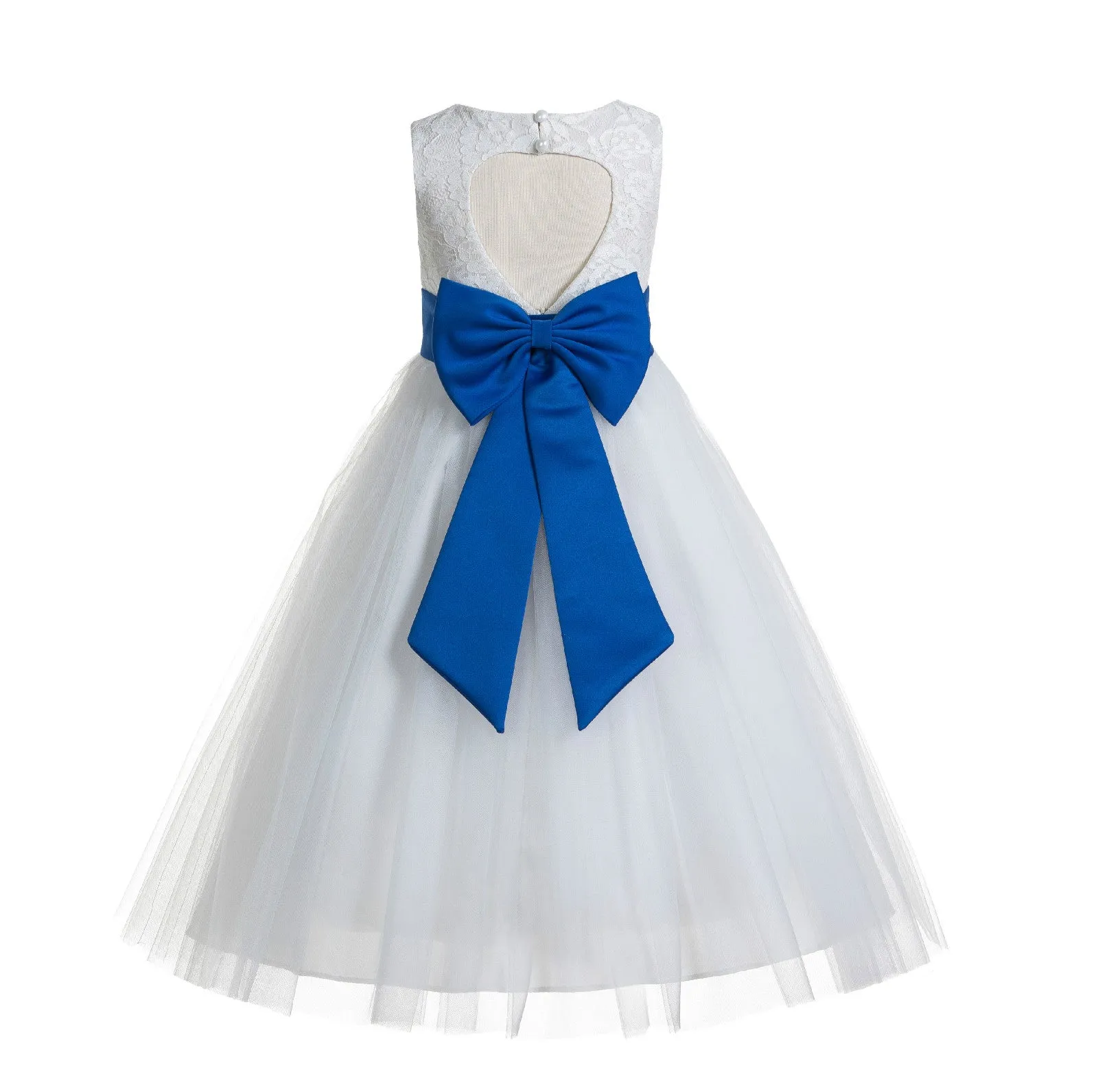 White Floral Lace Heart Cutout Flower Girl Dress Communion Baptism Junior Bridesmaid Dress 172T(1)