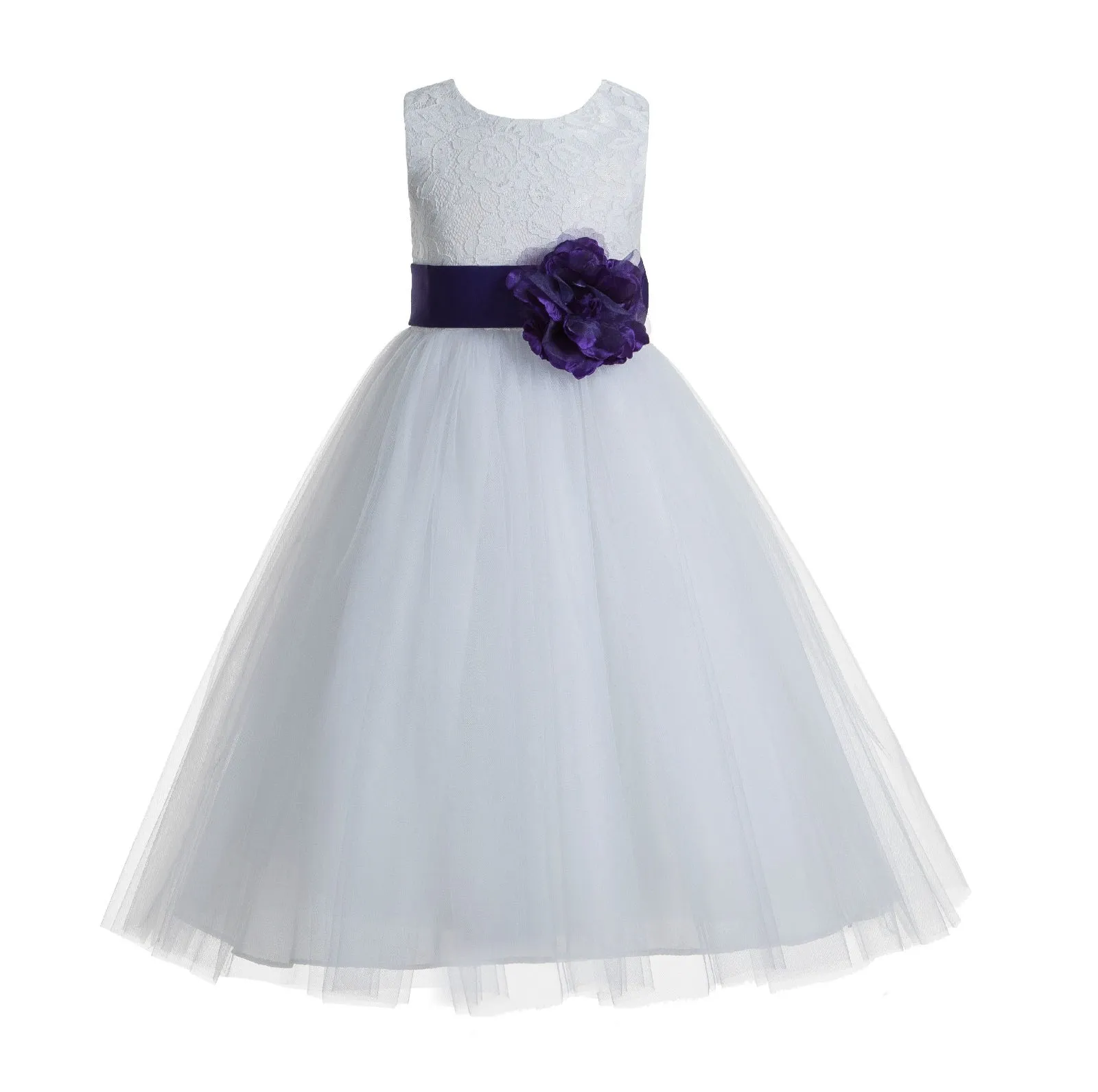 White Floral Lace Heart Cutout Flower Girl Dress Communion Baptism Junior Bridesmaid Dress 172T(1)