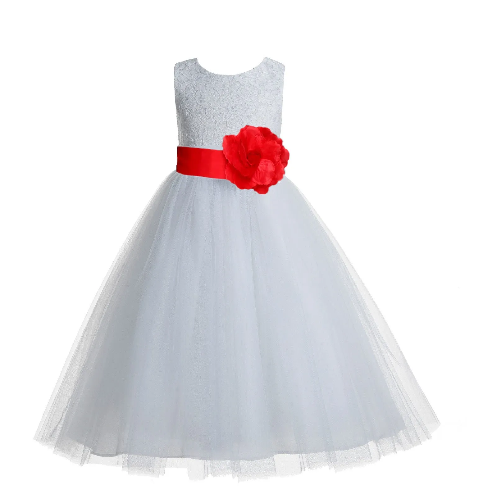White Floral Lace Heart Cutout Flower Girl Dress Communion Baptism Junior Bridesmaid Dress 172T(1)