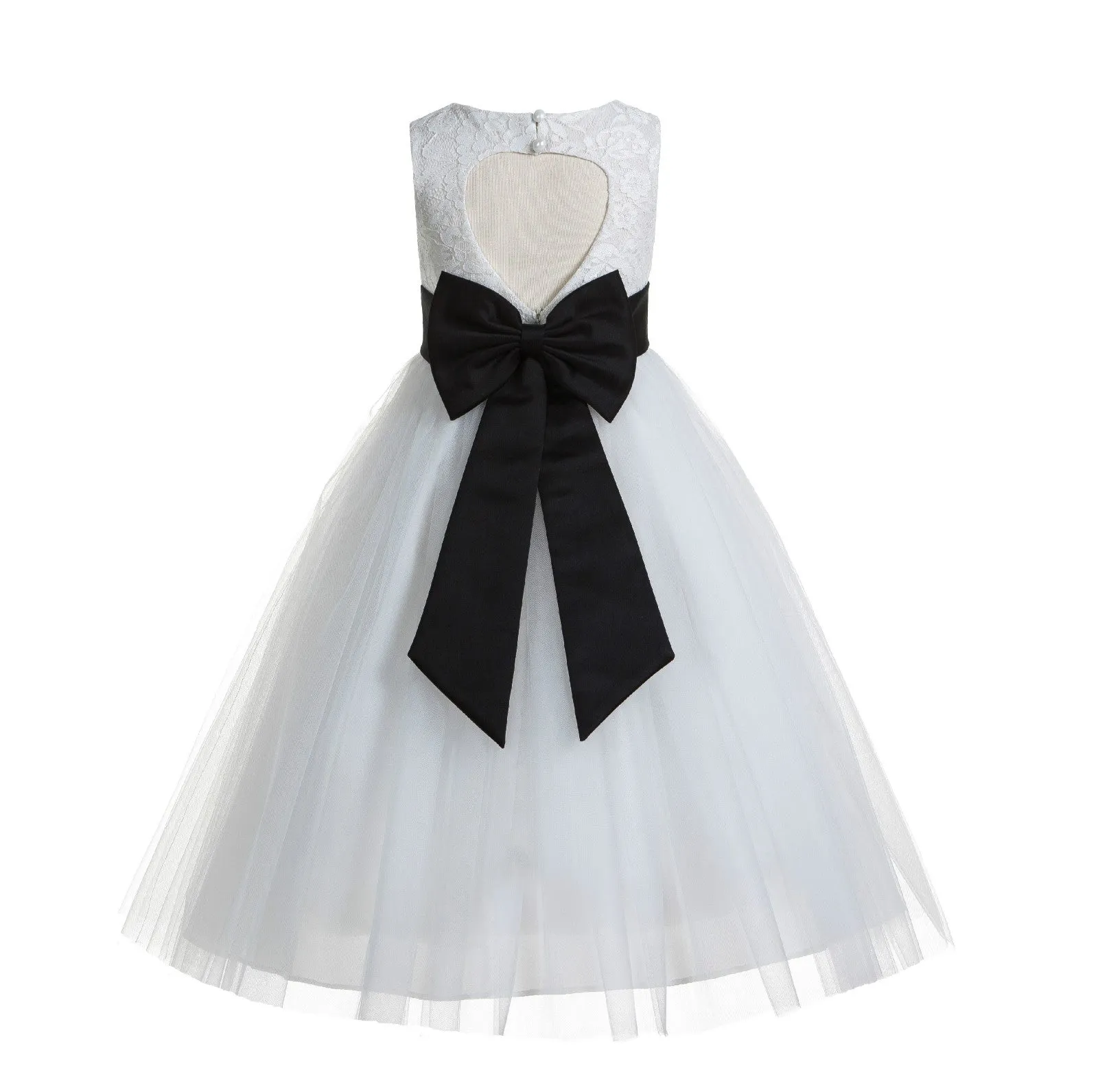 White Floral Lace Heart Cutout Flower Girl Dress Communion Baptism Junior Bridesmaid Dress 172T(1)