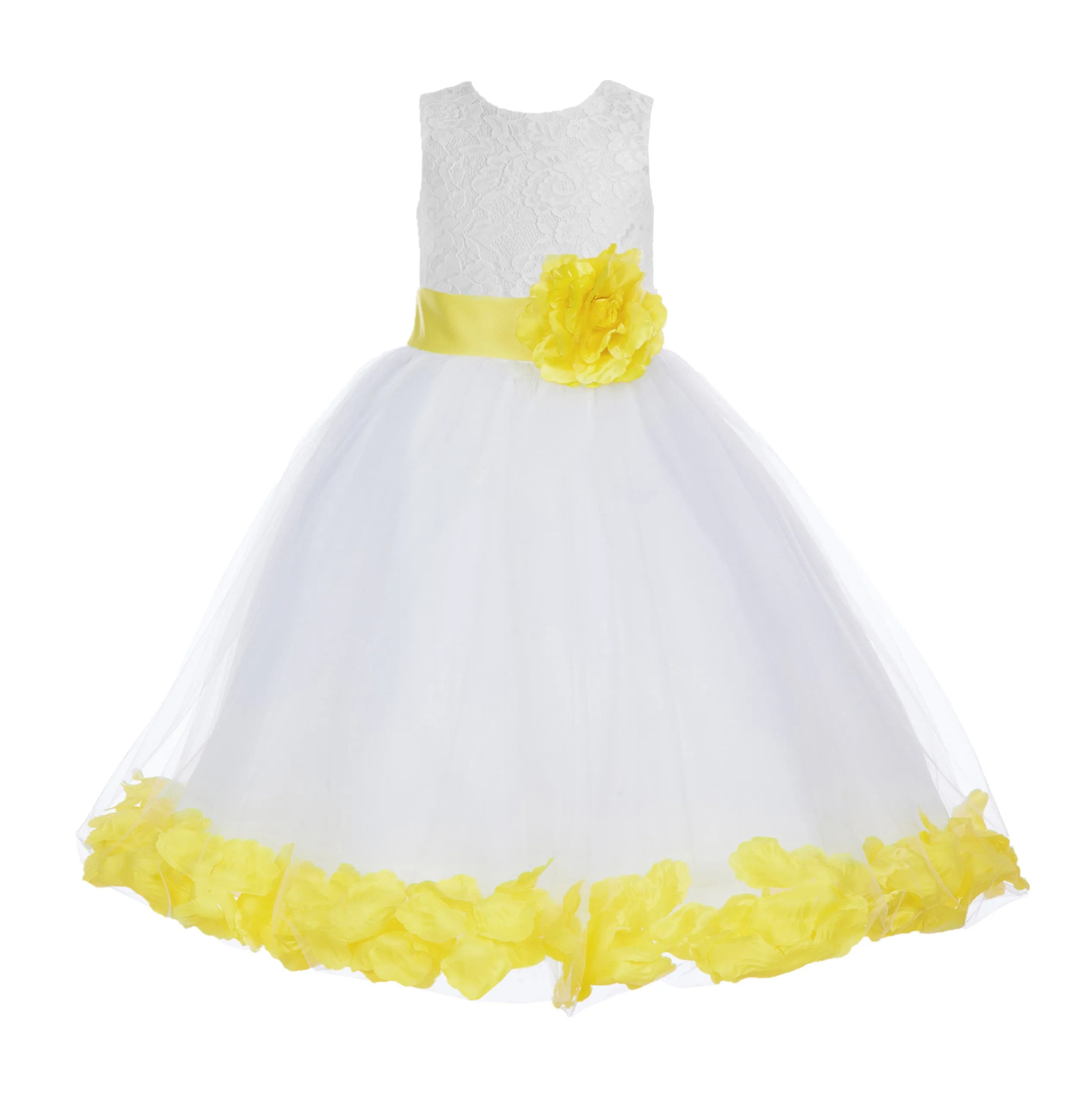 White Floral Lace Heart Cutout Rose Petals Flower Girl Dress Junior Bridesmaid Special Event 185T(3)