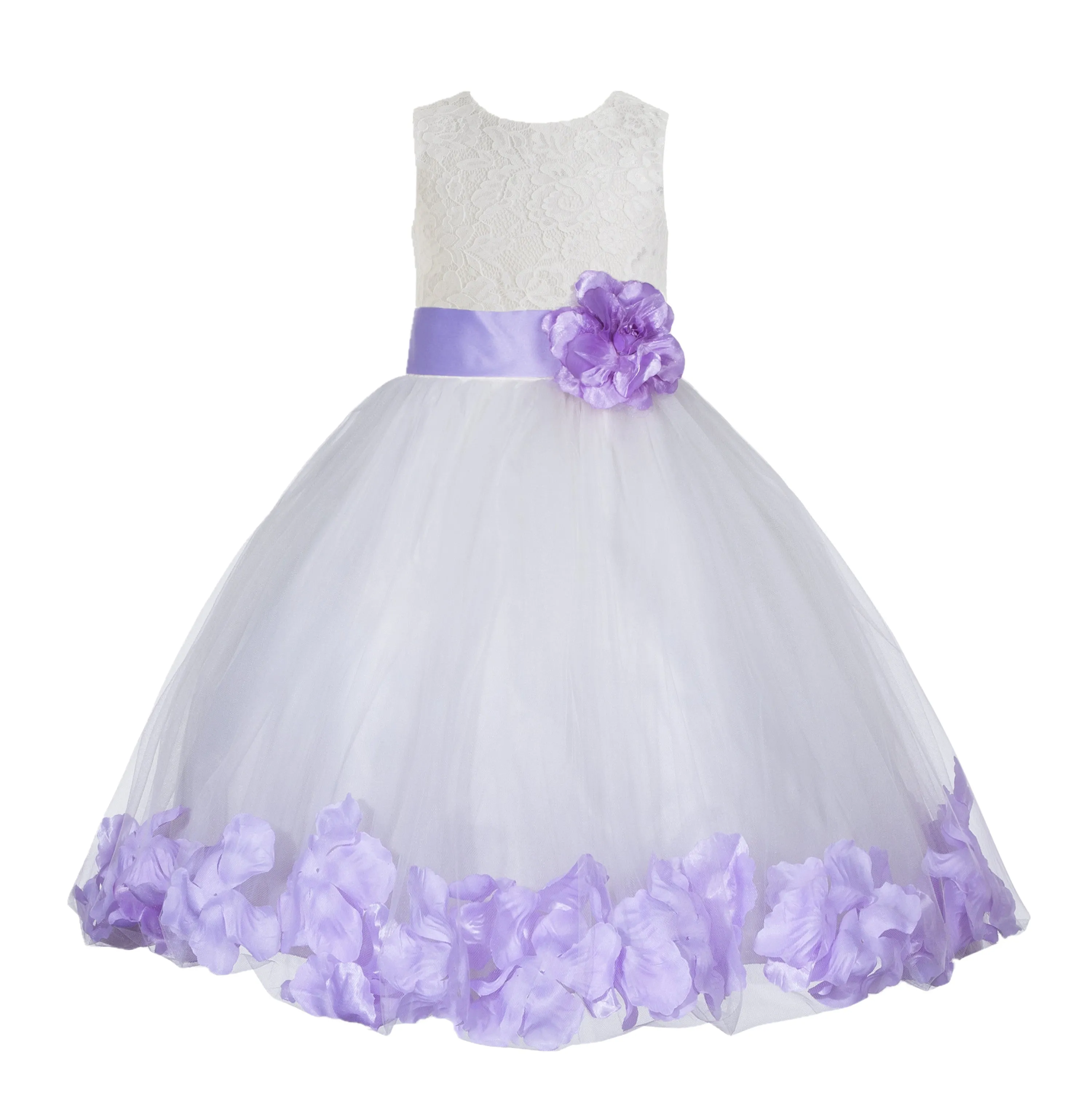 White Floral Lace Heart Cutout Rose Petals Flower Girl Dress Junior Bridesmaid Special Event 185T(3)