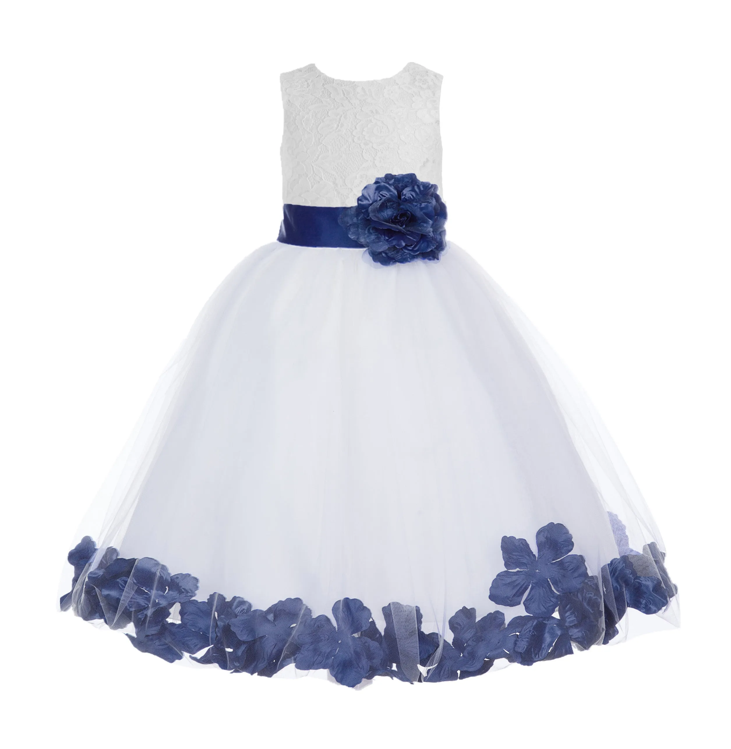 White Floral Lace Heart Cutout Rose Petals Flower Girl Dress Junior Bridesmaid Special Event 185T(3)