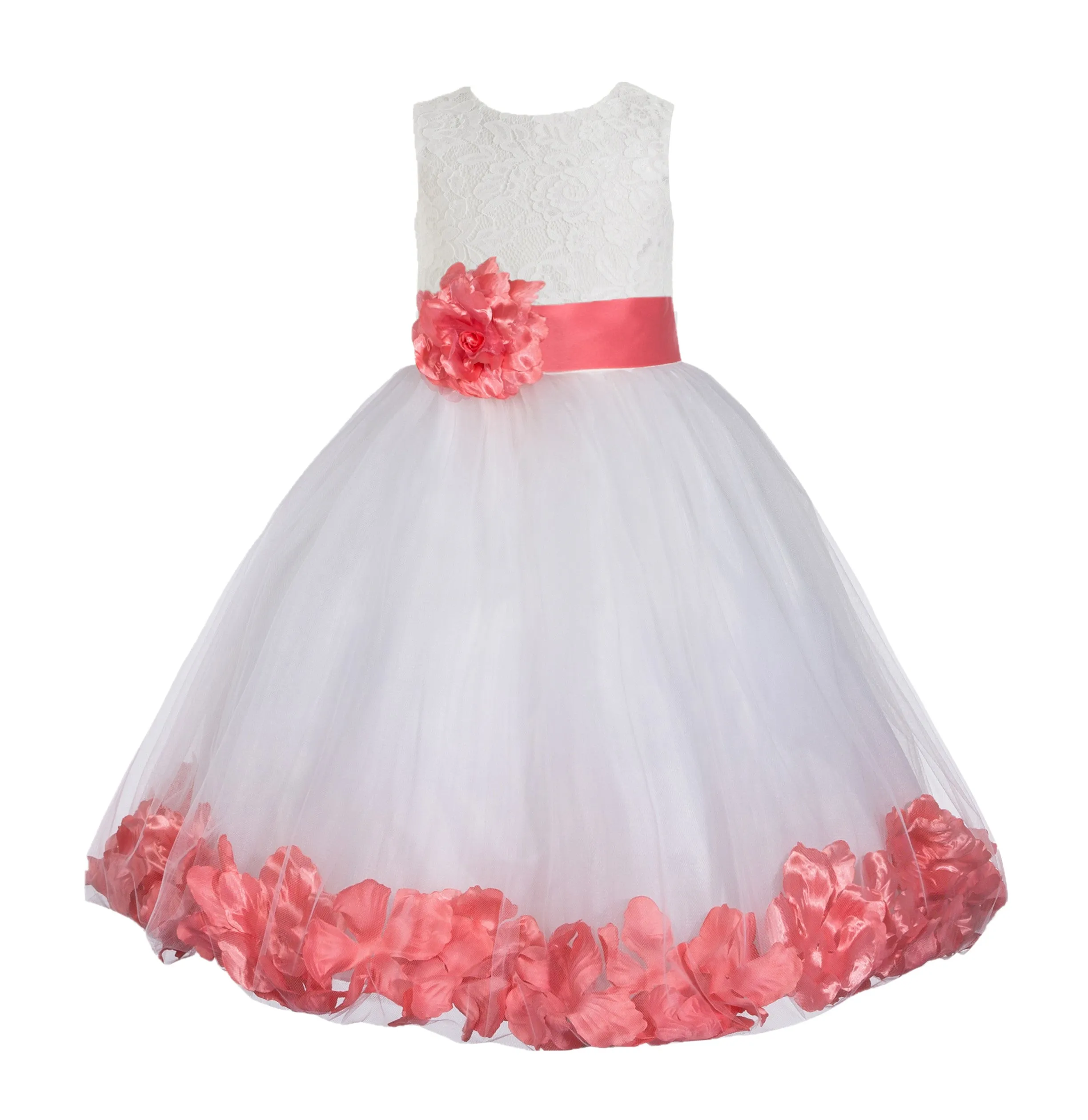 White Floral Lace Heart Cutout Rose Petals Flower Girl Dress Junior Bridesmaid Special Event 185T(3)