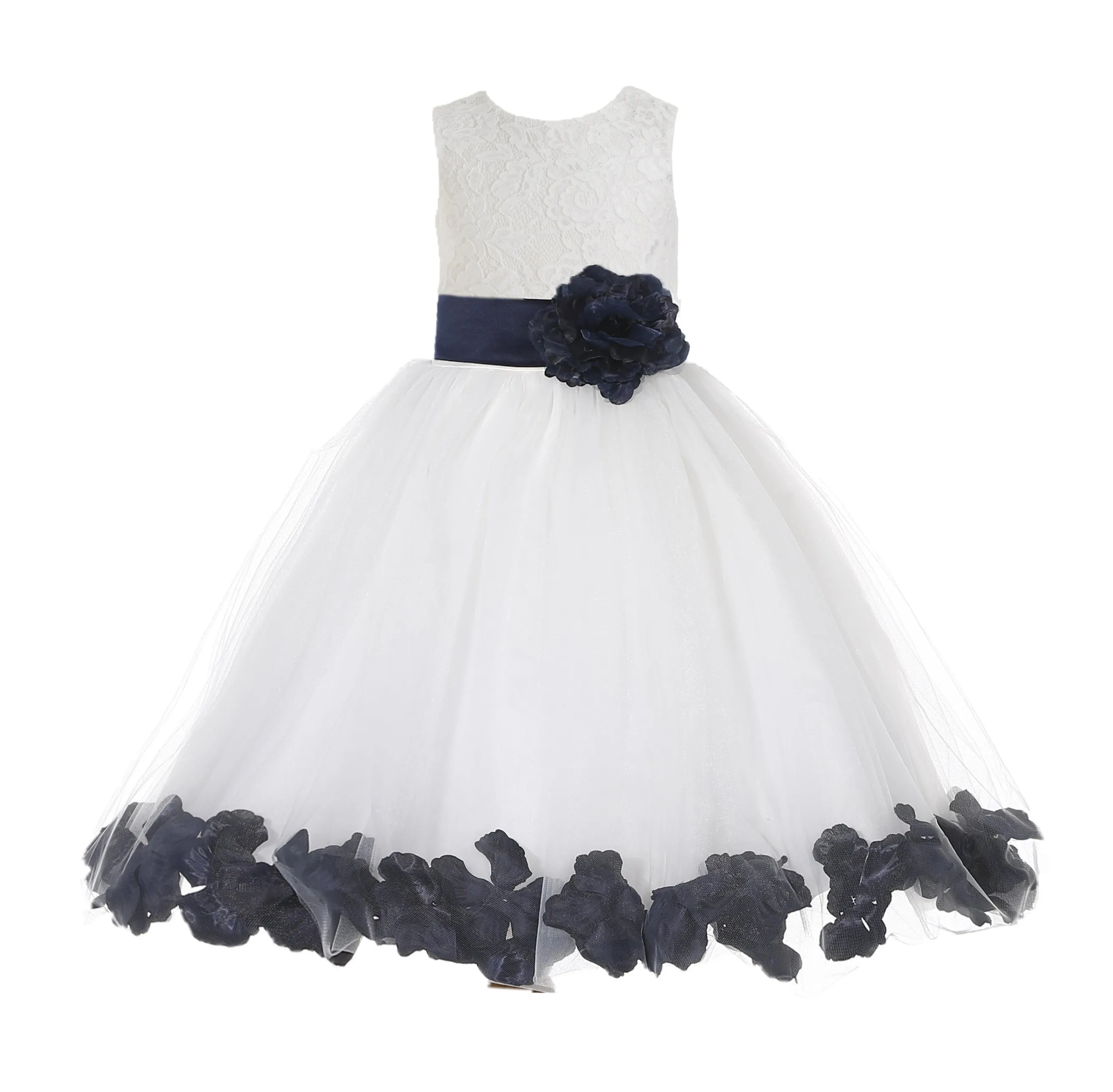 White Floral Lace Heart Cutout Rose Petals Flower Girl Dress Junior Bridesmaid Special Event 185T(3)